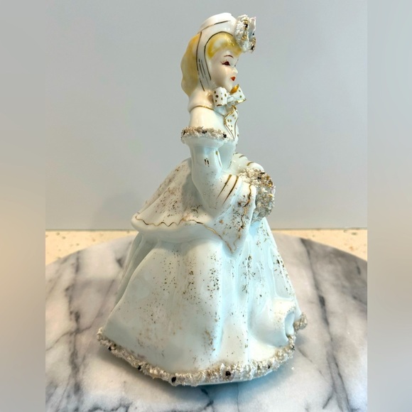 VTG‎ Victorian Lefton Porcelain Figurine Lady in Long Winter Coat Spaghetti Trim - Picture 2 of 10